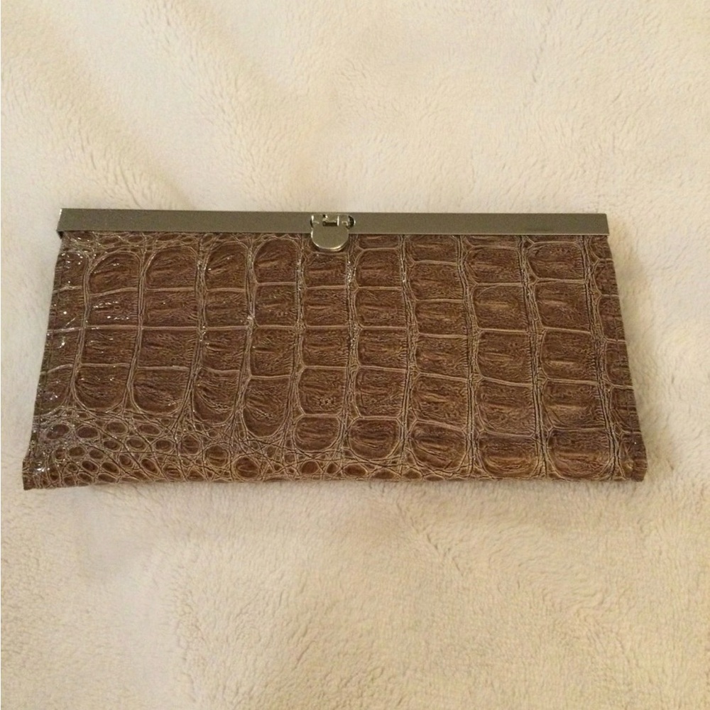 Tan/Brown Crocodile like Embossed Clutch